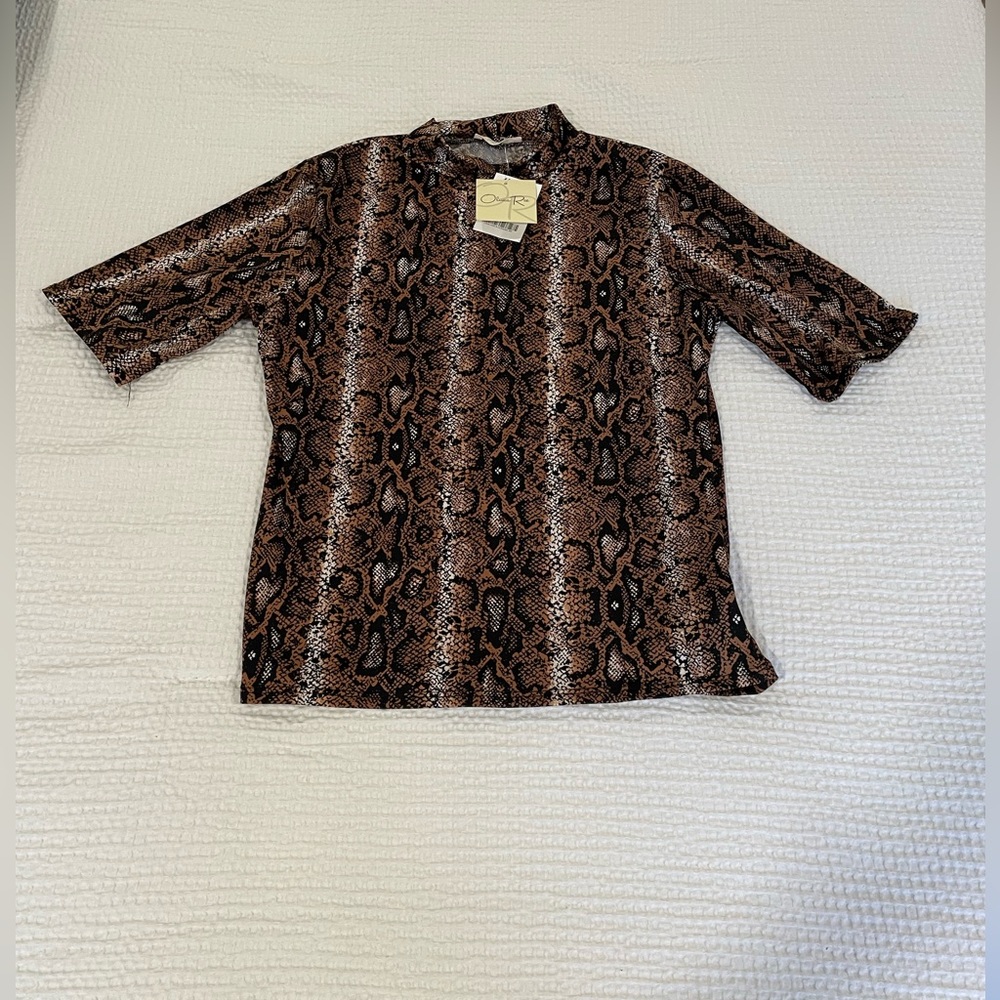 NWT Olivia Rae black brown animal print short sleeved shirt size large - Picture 1 of 5